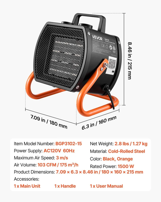 Alt view image 7 of 8 - VEVOR Greenhouse Heater, 1500W Electric PTC Space Heater with Fan, Low & High Heat Modes, 40° Adjustable Angle, Overheat Protection, Portable for Grow Tent, Small Greenhouse, Flower Room, Home Office