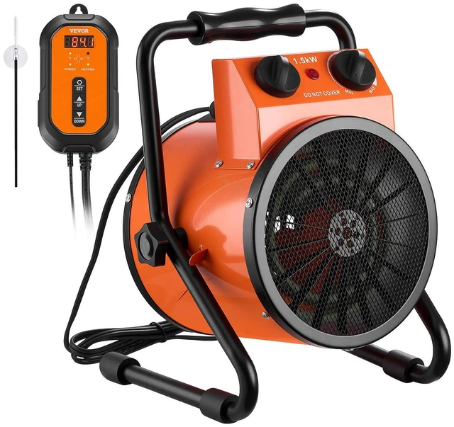 Main image of VEVOR Greenhouse Heater, 1500W Electric Space Heater with Thermostat, Heating Tube Element, 25° Adjustable Angle, IPX4 & Overheat Protection, Great for Grow Tent, Greenhouse, Flower Room, Home Office