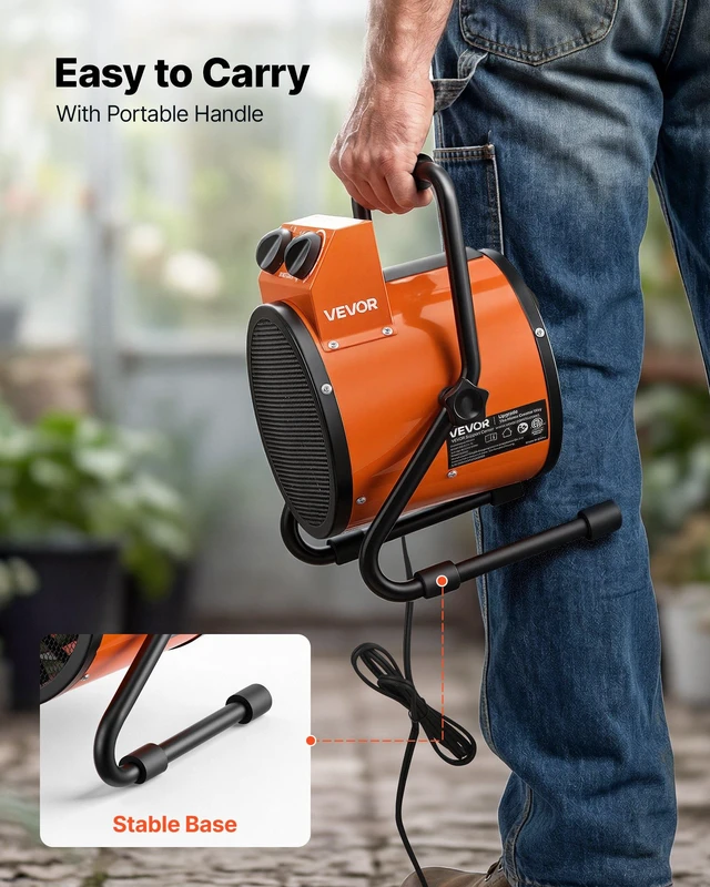 Alt view image 6 of 8 - VEVOR Greenhouse Heater, 1500W Electric Space Heater with Fan & High Heat Modes, IPX4 Protection, 25° Adjustable Angle, Overheat Protection, for Grow Tent, Small Greenhouse, Flower Room, Home Office