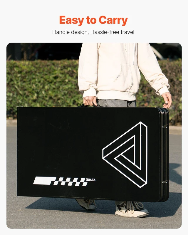 Alt view image 3 of 8 - VEVOR 8 Foot Portable Beer Pong Table, Foldable 36 inch Heightened Table, Carrying Handles and 6 Pong Balls, Lightweight Tailgate Table for Office, Tailgate Party, Travel & Camping, Black
