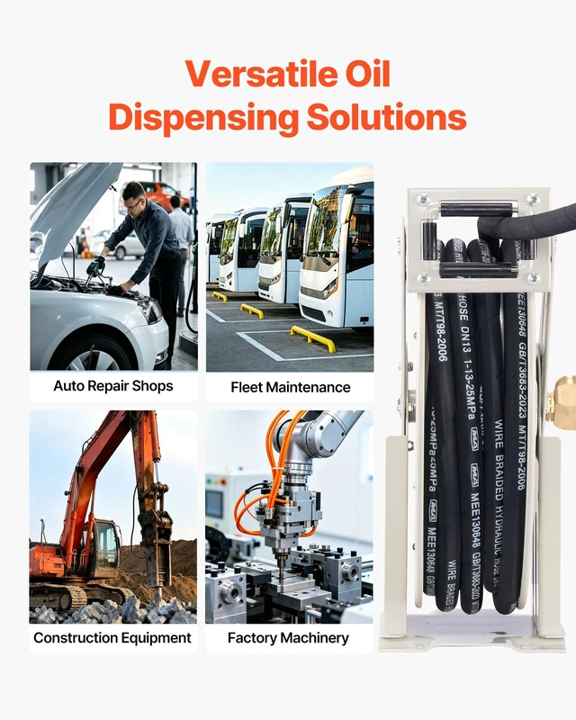 Alt view image 6 of 8 - VEVOR Oil Hose Reel, 1/2 inch x 50 ft Retractable, Spring Driven Auto Swivel Rewind, Max 3625 PSI, Heavy-Duty Carbon Steel Construction with Steel Wire Braided Hose, for Engine / Gear / Hydraulic Oil