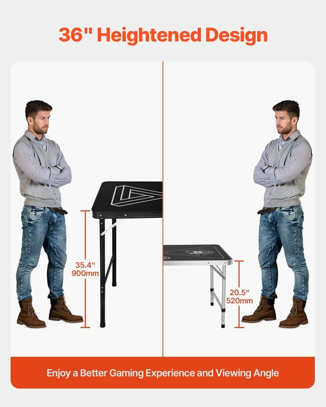 Alt view image 5 of 8 - VEVOR 8 Foot Portable Beer Pong Table, Foldable 36 inch Heightened Table, Carrying Handles and 6 Pong Balls, Lightweight Tailgate Table for Office, Tailgate Party, Travel & Camping, Black