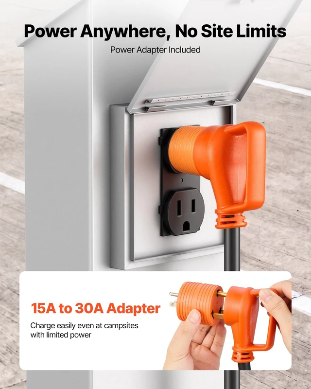 Alt view image 4 of 8 - VEVOR 30 Amp 25 Feet RV Power Cord, 125V 3750W, Heavy Duty 10/3 Gauge STW Generator Cord, NEMA TT-30P to NEMA L5-30R, with Twist Lock, Indicator Light, Grip Handle, 15A Adapter, for RV Trailer, Black
