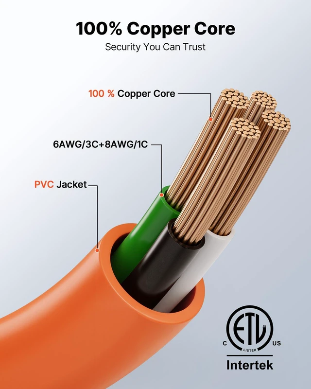 Alt view image 3 of 8 - VEVOR 50 Amp Generator Cord, 25 Feet, 125/250V RV Power Cord NEMA 14-50P to SS2-50R with Twist Lock, Grip Handle, Heavy Duty 6AWG/3 + 8AWG/1 Generator Cable, for RV Camper Generator to House, Orange