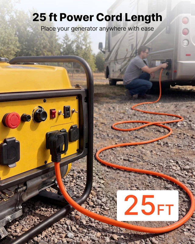 Alt view image 4 of 8 - VEVOR 50 Amp Generator Cord, 25 Feet, 125/250V RV Power Cord NEMA 14-50P to SS2-50R with Twist Lock, Grip Handle, Heavy Duty 6AWG/3 + 8AWG/1 Generator Cable, for RV Camper Generator to House, Orange
