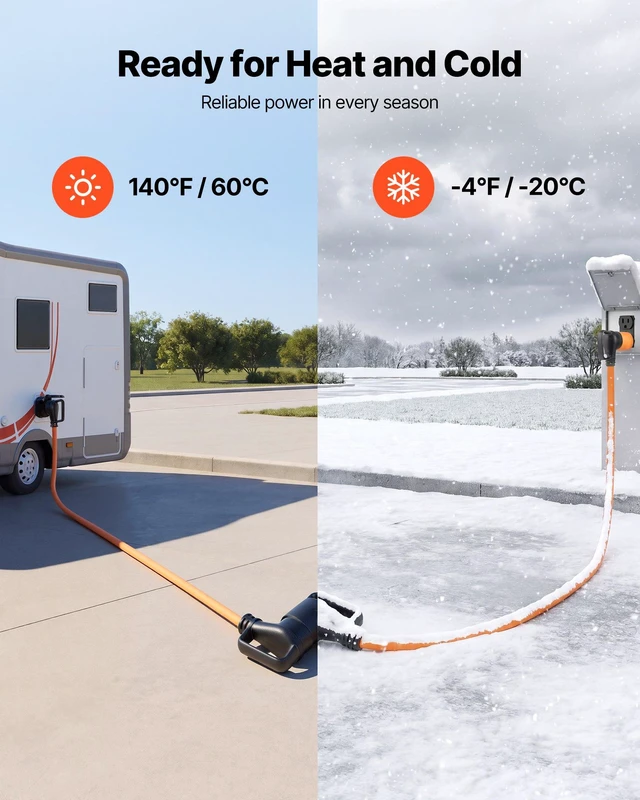 Alt view image 5 of 8 - VEVOR 30 Amp 75 Feet RV Extension Cord, 125V 2500W, Heavy Duty 10/3 Gauge STW RV Power Cord, NEMA TT-30P to NEMA TT-30R, with Power Indicator, Cord Organizer, 15A Adapter, for Camper Travel Trailer