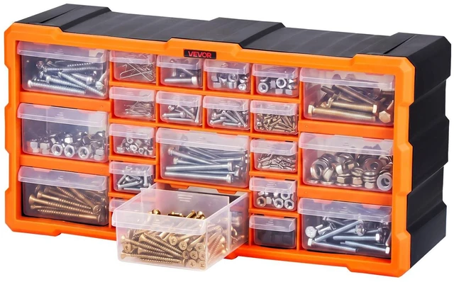 Main image of VEVOR 22-Drawer Storage Organizer, Plastic, Drawer Storage Cabinet for Garage Organization, Stackable Small Parts Organizer, Wall-Mounted Toolbox, for Hardware, Beads, Screws, Crafts, Building Bricks