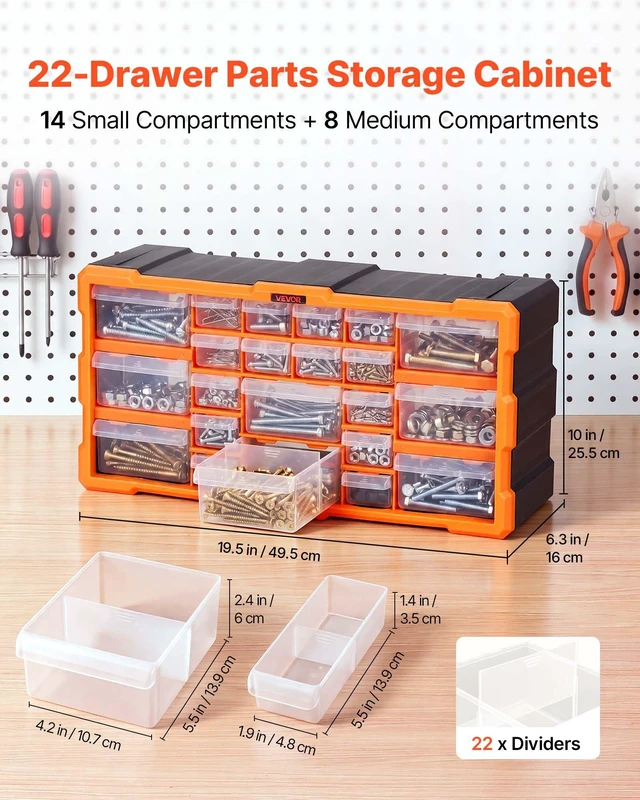 Alt view image 2 of 8 - VEVOR 22-Drawer Storage Organizer, Plastic, Drawer Storage Cabinet for Garage Organization, Stackable Small Parts Organizer, Wall-Mounted Toolbox, for Hardware, Beads, Screws, Crafts, Building Bricks