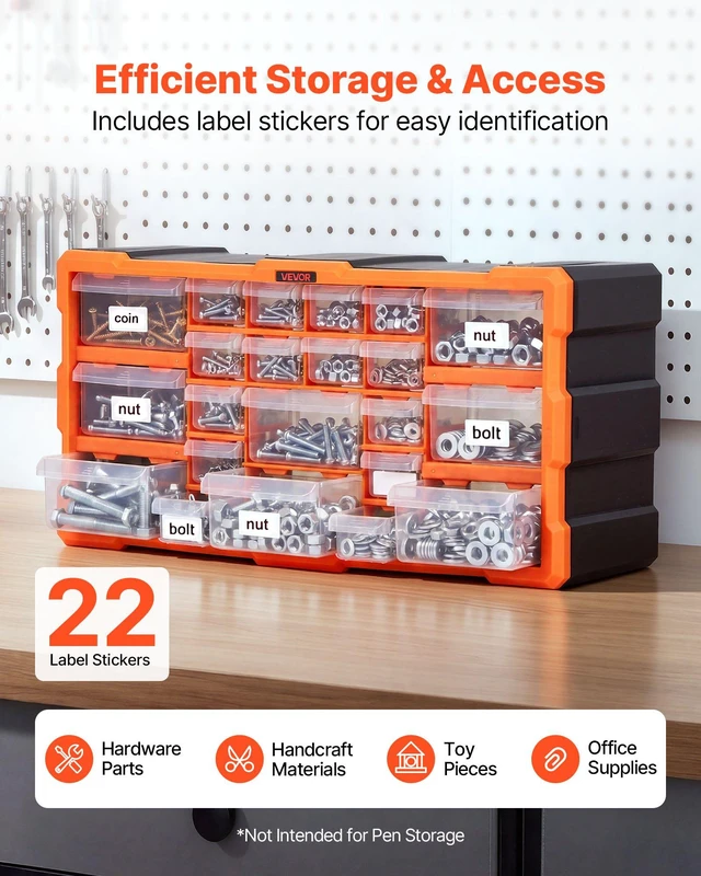 Alt view image 3 of 8 - VEVOR 22-Drawer Storage Organizer, Plastic, Drawer Storage Cabinet for Garage Organization, Stackable Small Parts Organizer, Wall-Mounted Toolbox, for Hardware, Beads, Screws, Crafts, Building Bricks