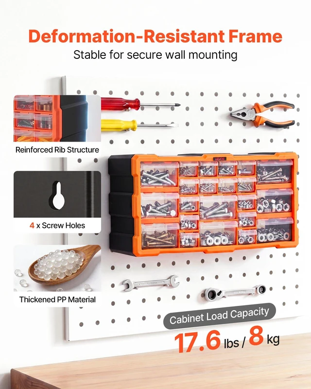 Alt view image 4 of 8 - VEVOR 22-Drawer Storage Organizer, Plastic, Drawer Storage Cabinet for Garage Organization, Stackable Small Parts Organizer, Wall-Mounted Toolbox, for Hardware, Beads, Screws, Crafts, Building Bricks