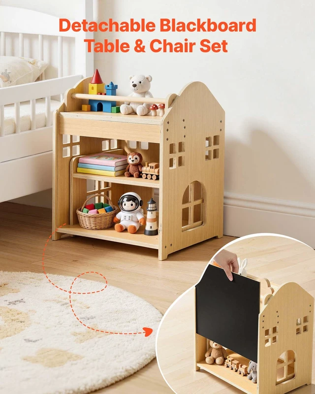Alt view image 4 of 8 - VEVOR Montessori Weaning Table and Chair Set, Wooden, 3 in 1 Kids Table and Chair Set for Toddlers 1-5, with Detachable Chalkboard, 0°& 35°Angles, Easy to Clean, for Eating Drawing Reading Playing