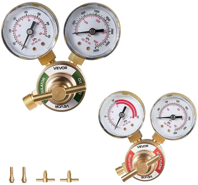 Main image of VEVOR Oxygen Acetylene Regulator Set, Oxy-Acetylene Regulators, 0-4000PSI and 0-400PSI Welding Gas Gauges with CGA-540/CGA-200 Inlet Connection & 3/8"-24 Outlet Connection, T-Handle Adjustment