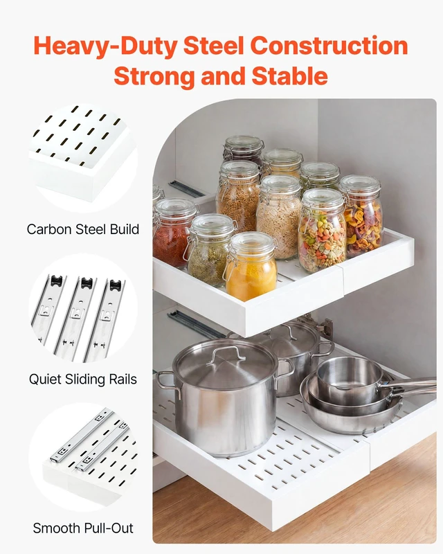 Alt view image 4 of 8 - VEVOR Pull Out Cabinet Organizer, 4 Pack Expandable Width (12.2"-18.9"), 20.47" Deep Pull Out Drawers for Cabinets, Sliding Drawer for Kitchen Pantry Cabinet Organizer with Nano Adhesive Strips, White