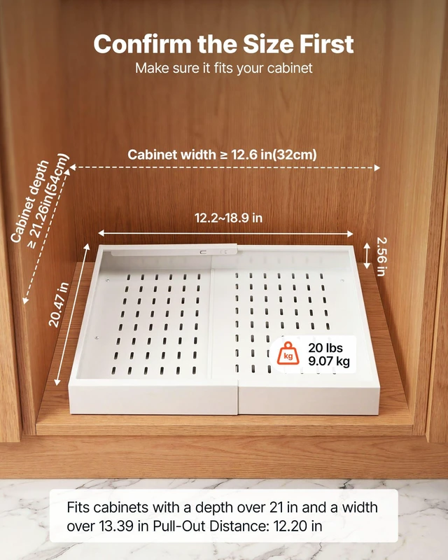 Alt view image 2 of 8 - VEVOR Pull Out Cabinet Organizer, 4 Pack Expandable Width (12.2"-18.9"), 20.47" Deep Pull Out Drawers for Cabinets, Sliding Drawer for Kitchen Pantry Cabinet Organizer with Nano Adhesive Strips, White