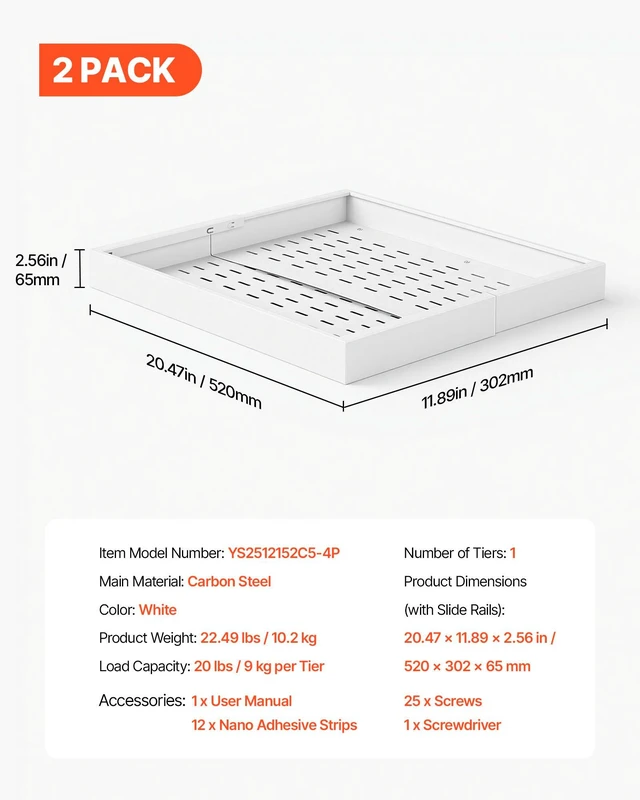 Alt view image 7 of 8 - VEVOR Pull Out Cabinet Organizer, 4 Pack Expandable Width (12.2"-18.9"), 20.47" Deep Pull Out Drawers for Cabinets, Sliding Drawer for Kitchen Pantry Cabinet Organizer with Nano Adhesive Strips, White