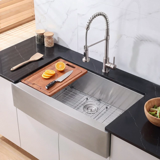 Main image of VEVOR 33-inch Kitchen Undermount Single Bowl Sinks, Stainless Steel Drop-In Farmhouse Basin with Accessories, Household Dishwasher Sinks for RV, Prep Kitchen, Laundry Room, Bar
