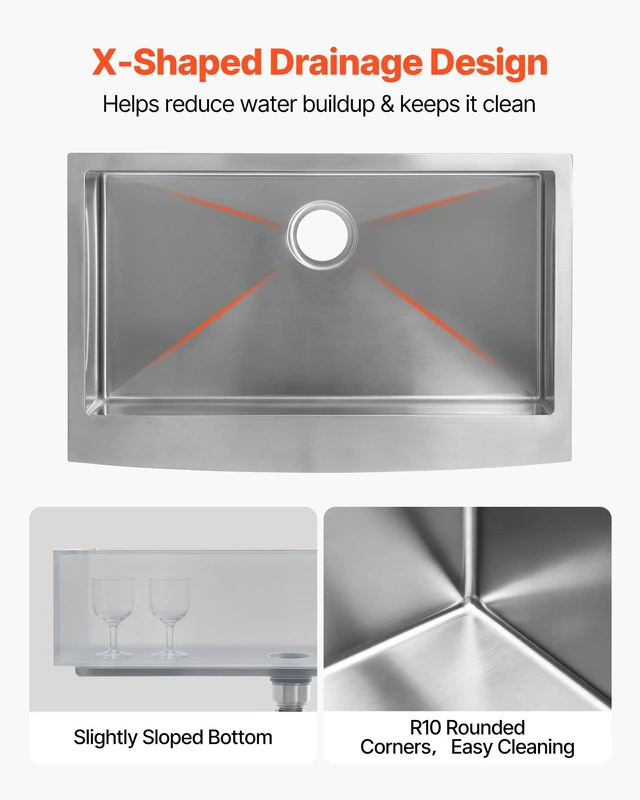 Alt view image 5 of 8 - VEVOR 33-inch Kitchen Undermount Single Bowl Sinks, Stainless Steel Drop-In Farmhouse Basin with Accessories, Household Dishwasher Sinks for RV, Prep Kitchen, Laundry Room, Bar