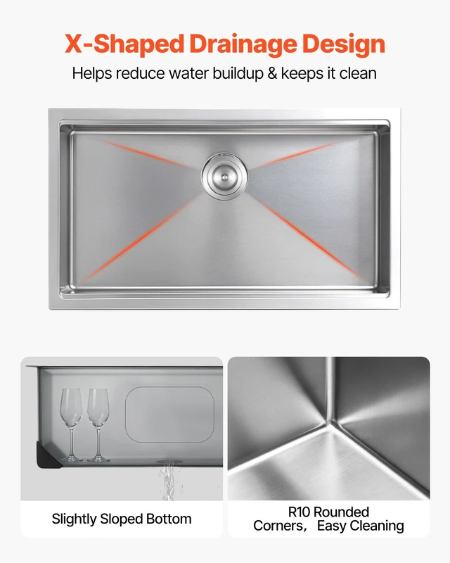 Alt view image 5 of 8 - VEVOR 33-inch Kitchen Undermount Single Bowl Sinks, Stainless Steel Drop-In Farmhouse Basin with Ledge & Accessories, Household Dishwasher Sinks for RV, Prep Kitchen, Laundry Room, Bar