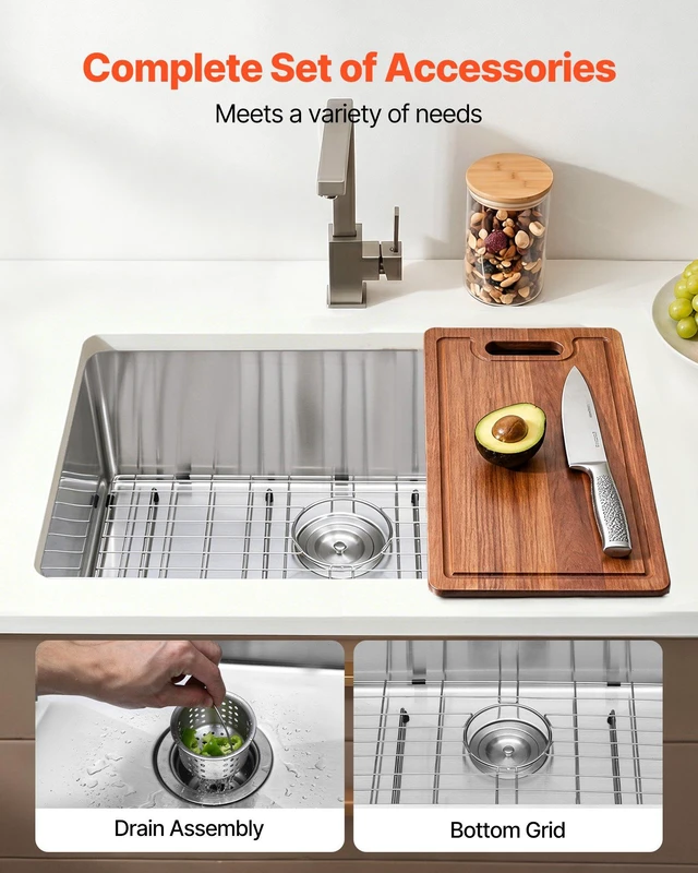 Alt view image 4 of 8 - VEVOR 27-inch Kitchen Undermount Single Bowl Sinks, Stainless Steel Drop-In Farmhouse Basin with Accessories, Household Dishwasher Sinks for RV, Prep Kitchen, Laundry Room, Bar