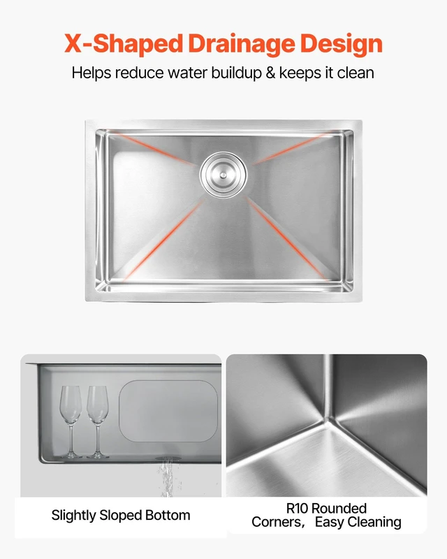 Alt view image 5 of 8 - VEVOR 27-inch Kitchen Undermount Single Bowl Sinks, Stainless Steel Drop-In Farmhouse Basin with Accessories, Household Dishwasher Sinks for RV, Prep Kitchen, Laundry Room, Bar