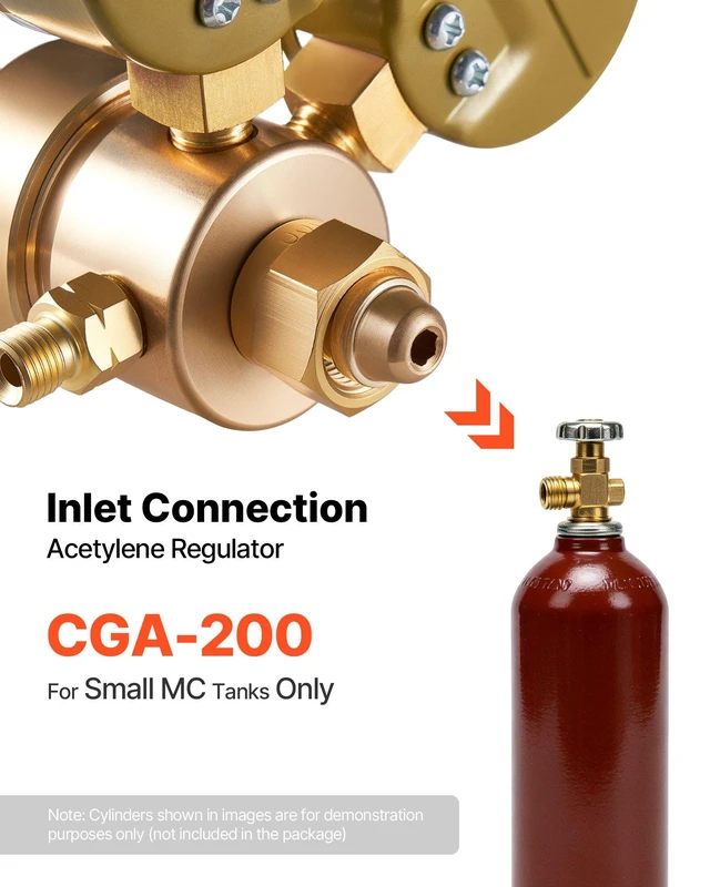 Alt view image 2 of 8 - VEVOR Acetylene Regulator, Precise Acetylene Regulator, 0-400PSI Welding Gas Gauge with CGA-200 Inlet Connection & 9/16"-18 LH Outlet Connection, T-Handle Adjustment