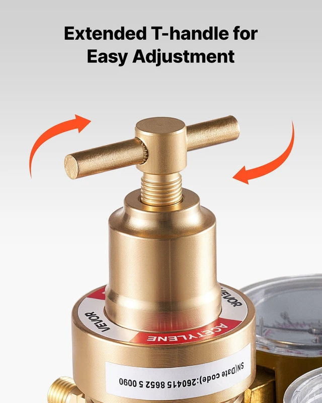 Alt view image 5 of 8 - VEVOR Acetylene Regulator, Precise Acetylene Regulator, 0-400PSI Welding Gas Gauge with CGA-200 Inlet Connection & 9/16"-18 LH Outlet Connection, T-Handle Adjustment