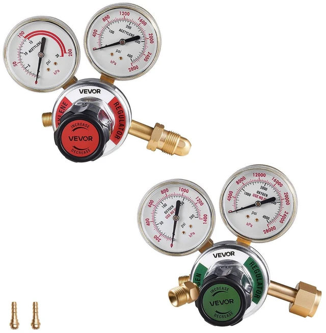 Main image of VEVOR Oxygen Acetylene Regulator Set, Oxy-Acetylene Regulators, 0-4000PSI and 0-400PSI Welding Gas Gauges with CGA-540/CGA-510 Inlet Connection & 9/16"-18 Outlet Connection, PC Knob Adjustment