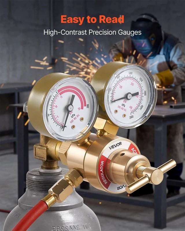 Alt view image 7 of 8 - VEVOR Acetylene Regulator, Precise Acetylene Regulator, 0-400PSI Welding Gas Gauge with CGA-200 Inlet Connection & 9/16"-18 LH Outlet Connection, T-Handle Adjustment