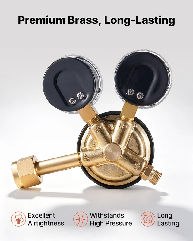 Alt view image 5 of 8 - VEVOR Oxygen Acetylene Regulator Set, Oxy-Acetylene Regulators, 0-4000PSI and 0-400PSI Welding Gas Gauges with CGA-540/CGA-510 Inlet Connection & 9/16"-18 Outlet Connection, PC Knob Adjustment