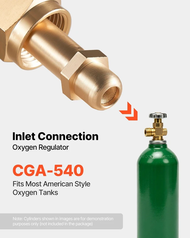Alt view image 2 of 8 - VEVOR Oxygen Regulator, Precise Oxy Regulator, 0-4000PSI Welding Gas Gauge with CGA-540 Inlet Connection & 9/16"-18 RH Outlet Connection, PC Knob Adjustment