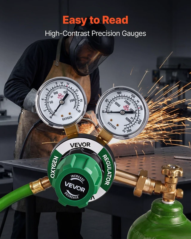 Alt view image 7 of 8 - VEVOR Oxygen Regulator, Precise Oxy Regulator, 0-4000PSI Welding Gas Gauge with CGA-540 Inlet Connection & 9/16"-18 RH Outlet Connection, PC Knob Adjustment