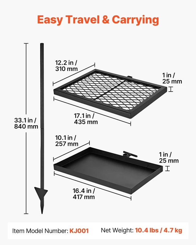Alt view image 2 of 8 - VEVOR Heavy Duty Swivel Campfire Grill, Double Layer Portable Camping Grill Grate & Griddle, Sturdy Steel BBQ Mesh, 360° Height Adjustable Over Fire Pit, for Outdoor Open Flame Cooking, Black