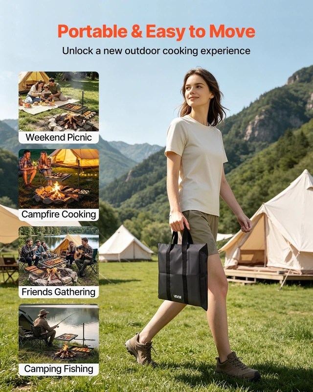Alt view image 7 of 8 - VEVOR Heavy Duty Swivel Campfire Grill, Double Layer Portable Camping Grill Grate & Griddle, Sturdy Steel BBQ Mesh, 360° Height Adjustable Over Fire Pit, for Outdoor Open Flame Cooking, Black