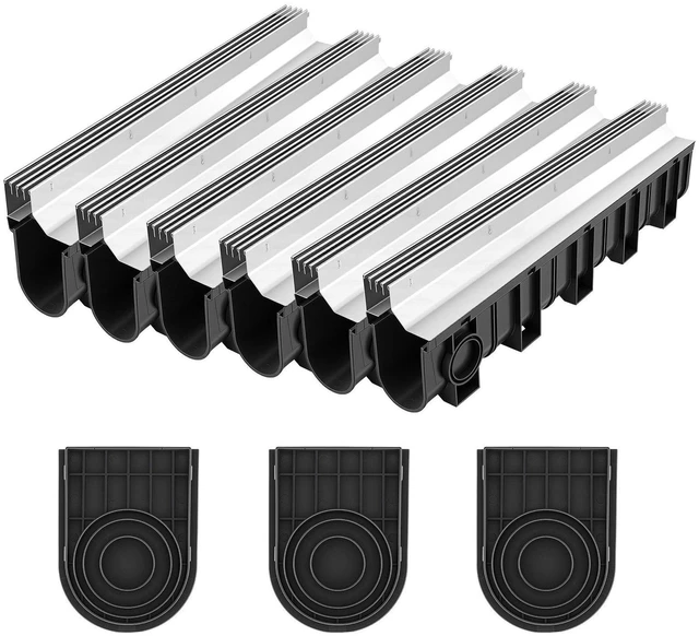 Main image of VEVOR Trench Drain, 39.7 x 5.8 x 7.4 in, 3 Pack Linear Drainage Channel with Stainless Steel Grate, HDPE Channel Drain, Outdoor Drainage System for Driveway, Patio, Pool, Garden, Black & Silver