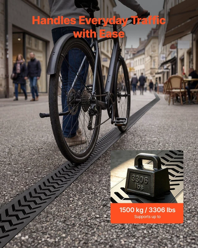 Alt view image 5 of 8 - VEVOR Trench Drain, 39.6 x 4.1 x 2.4 in, 5 Pack Linear Drainage Channel, HDPE Channel Drain with Grates & End Caps, Premium Outdoor Drainage System for Driveway, Patio, Pool, Garden, Yard, Black