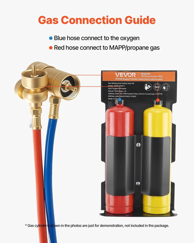 Alt view image 2 of 8 - VEVOR Oxygen Propane Torch Kit, Brass Welding Torch for Oxygen MAPP Gas with Dual Pressure Gauges, Portable Oxy-Propane MAPP Brazing Tool Kit with Cylinder Rack for Welding, Soldering, Metal Heating