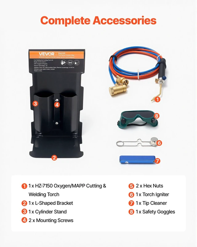 Alt view image 3 of 8 - VEVOR Oxygen Propane Torch Kit, Brass Welding Torch for Oxygen MAPP Gas with Dual Pressure Gauges, Portable Oxy-Propane MAPP Brazing Tool Kit with Cylinder Rack for Welding, Soldering, Metal Heating