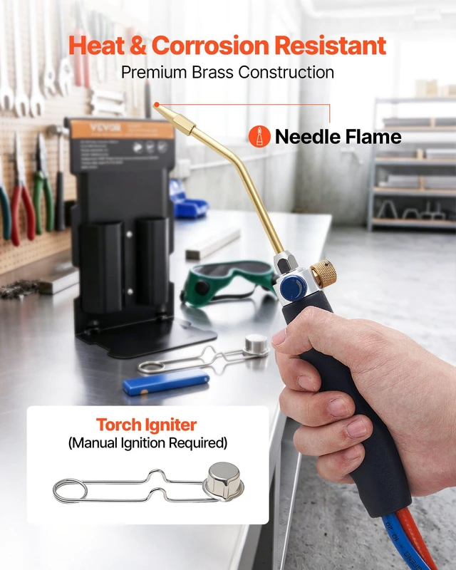 Alt view image 4 of 8 - VEVOR Oxygen Propane Torch Kit, Brass Welding Torch for Oxygen MAPP Gas with Dual Pressure Gauges, Portable Oxy-Propane MAPP Brazing Tool Kit with Cylinder Rack for Welding, Soldering, Metal Heating