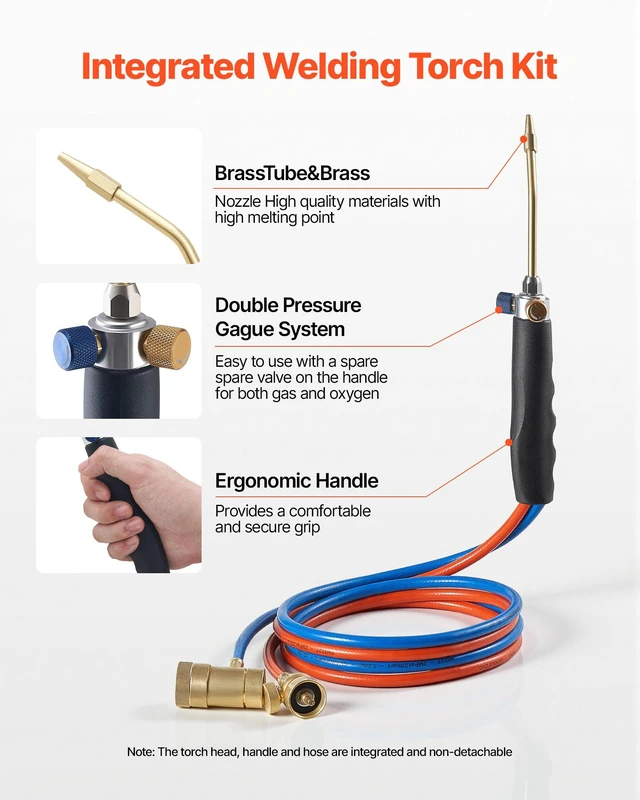 Alt view image 5 of 8 - VEVOR Oxygen Propane Torch Kit, Brass Welding Torch for Oxygen MAPP Gas with Dual Pressure Gauges, Portable Oxy-Propane MAPP Brazing Tool Kit with Cylinder Rack for Welding, Soldering, Metal Heating
