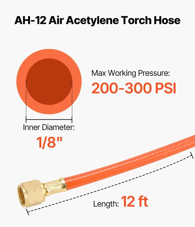 Alt view image 2 of 8 - VEVOR Air Acetylene Torch Hose, 1/8-Inch x 12FT Acetylene Welding Hose with 9/16" LH B-Type Fittings, AH-12 R Grade Welding Torch Hoses Compatible with AR-B/AR-MC Regulators