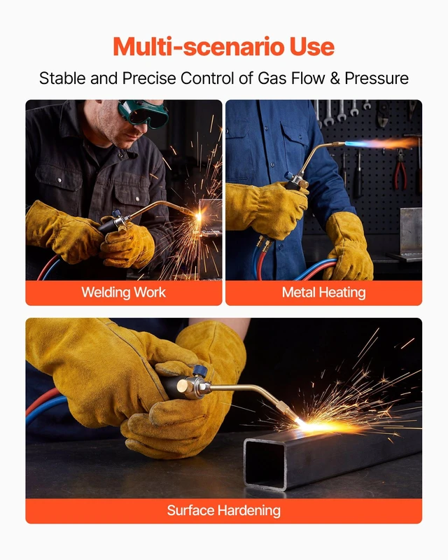 Alt view image 6 of 8 - VEVOR Oxygen Propane Torch Kit, Brass Welding Torch for Oxygen MAPP Gas with Dual Pressure Gauges, Portable Oxy-Propane MAPP Brazing Tool Kit with Cylinder Rack for Welding, Soldering, Metal Heating