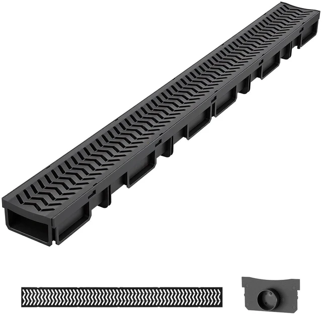 Main image of VEVOR Trench Drain, 39.6 x 4.1 x 2.4 in, 6 Pack Linear Drainage Channel, HDPE Channel Drain with Grates & End Caps, Premium Outdoor Drainage System for Driveway, Patio, Pool, Garden, Yard, Black