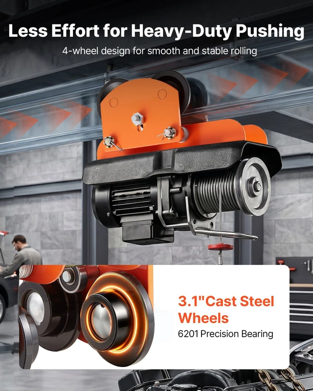 Alt view image 5 of 8 - VEVOR Electric Hoist Manual Trolley, 1100 lbs/0.5 Ton Load for PA200 PA250 PA300 PA400 PA500, Push Beam Trolley with Dual Wheels, 2.68"-4.33" Adjustable Beam Flange Width for Straight & Curved I-Beam