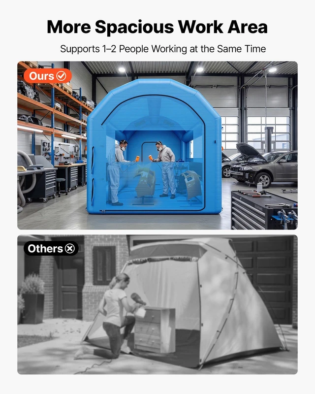 Alt view image 4 of 8 - VEVOR Inflatable Paint Booth, 13 x 10 x 9 ft, Portable Spray Booth with 750W Powerful Blower and Large Filter Cotton, Arched Roof Blow Up Painting Tent for Bike, Motorcycle, and Furniture, Blue