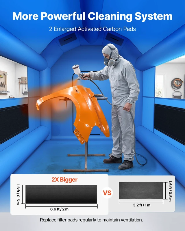 Alt view image 3 of 8 - VEVOR Inflatable Paint Booth, 13 x 10 x 9 ft, Portable Spray Booth with 750W Powerful Blower and Large Filter Cotton, Arched Roof Blow Up Painting Tent for Bike, Motorcycle, and Furniture, Blue