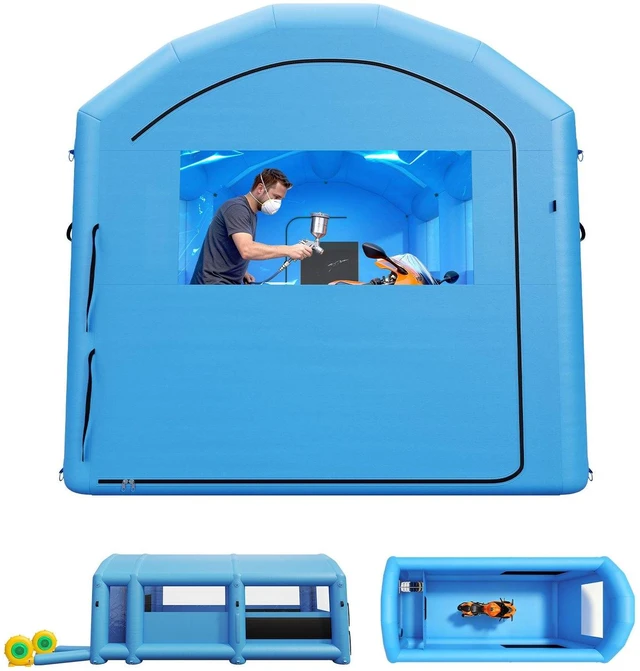 Main image of VEVOR Inflatable Paint Booth, 20 x 10 x 8 ft, Portable Spray Booth with 480W+750W Blowers, Large Filter Cotton, Changing Area, Arched Roof Painting Tent for Bike, Motorcycle, and Furniture, Blue
