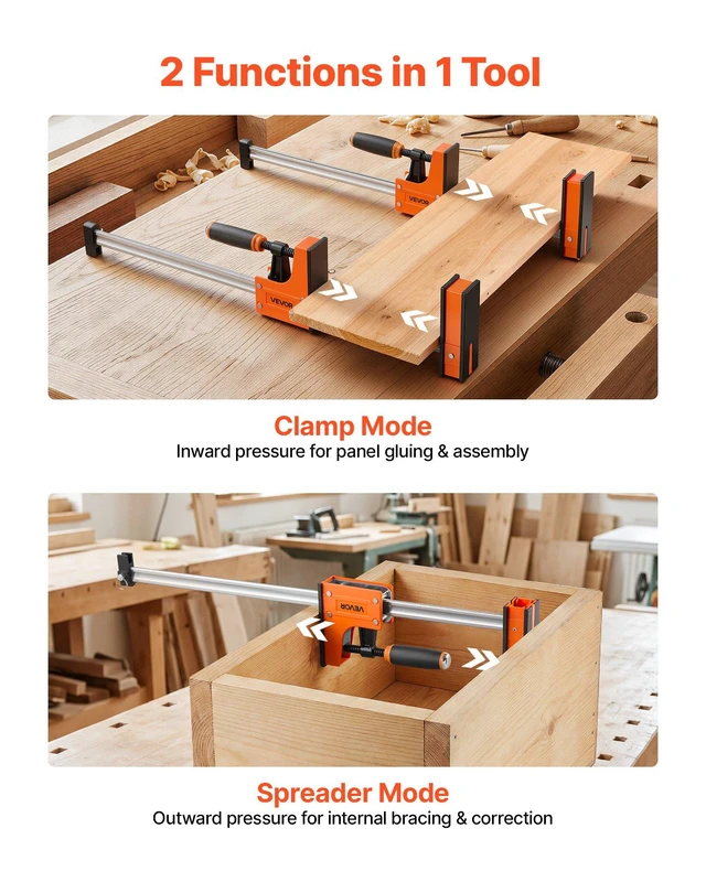 Alt view image 6 of 8 - VEVOR Bar Clamps for Woodworking, 4-Pack, 36" Opening F Clamps, 1500 lbs Load Limit, Clamp/Spreader 2 Modes, Soft Rubber Pads, Ergonomic Handle, Carbon Steel Bar, for Wood Working and Metal Working