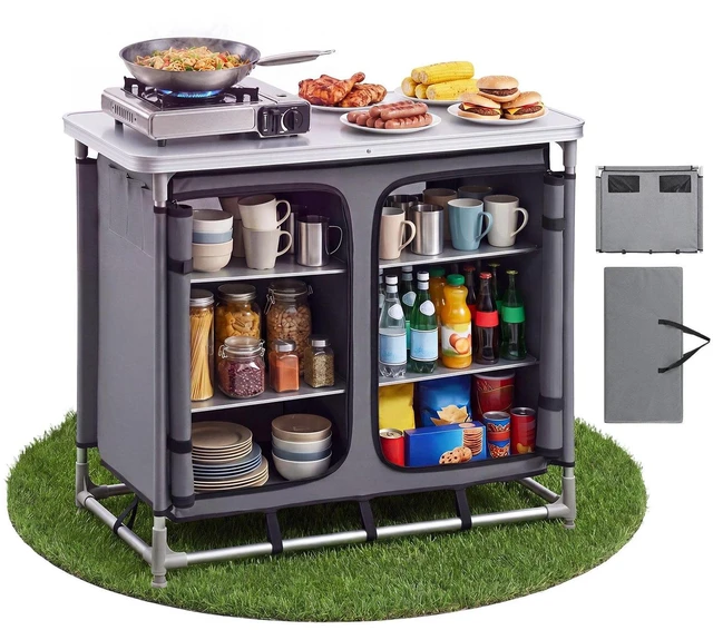 Main image of VEVOR Camping Storage Cabinet, Outdoor Portable Aluminum Lightweight Table, Quick Set-up Compact Kitchen Cook Station, with 6 Shelves and Carry Bag, for Picnic, BBQ, Party, Camping, RV Traveling