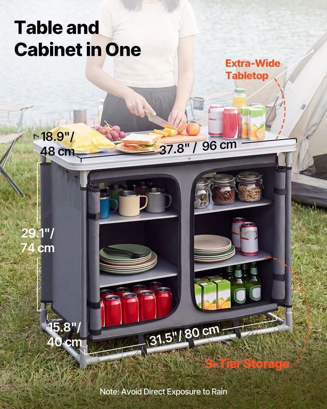 Alt view image 2 of 8 - VEVOR Camping Storage Cabinet, Outdoor Portable Aluminum Lightweight Table, Quick Set-up Compact Kitchen Cook Station, with 6 Shelves and Carry Bag, for Picnic, BBQ, Party, Camping, RV Traveling