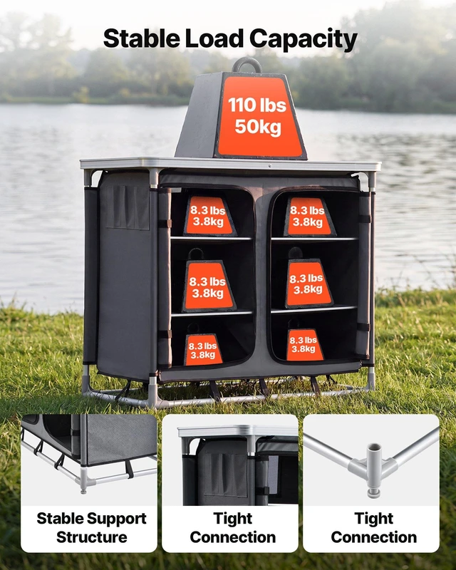 Alt view image 4 of 8 - VEVOR Camping Storage Cabinet, Outdoor Portable Aluminum Lightweight Table, Quick Set-up Compact Kitchen Cook Station, with 6 Shelves and Carry Bag, for Picnic, BBQ, Party, Camping, RV Traveling